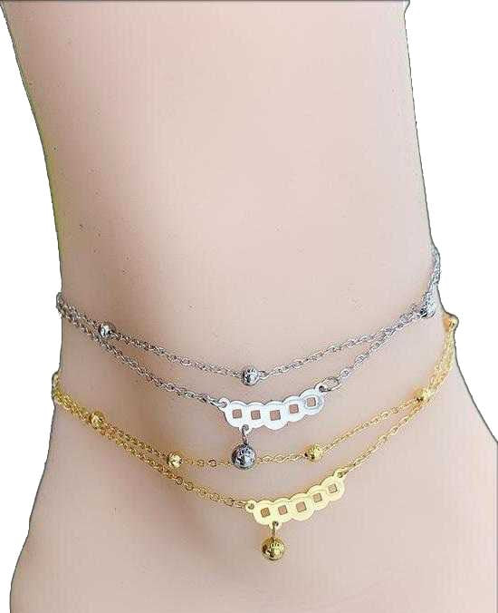 Chaînes de cheville ' Multi carré Perle" Doré
